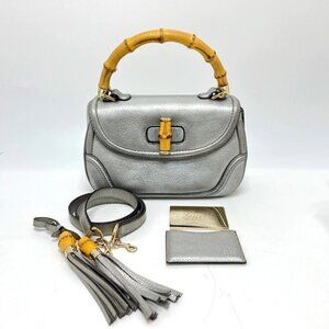 GUCCI 254884 New Bamboo Bamboo handle bag Hand Bag Leather Silver